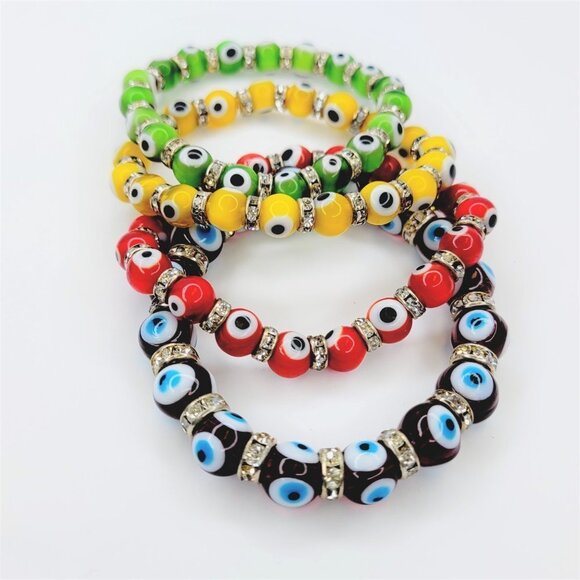 Yellow Evil Eye Elastic Stretch Bracelet - Picture 6 of 8